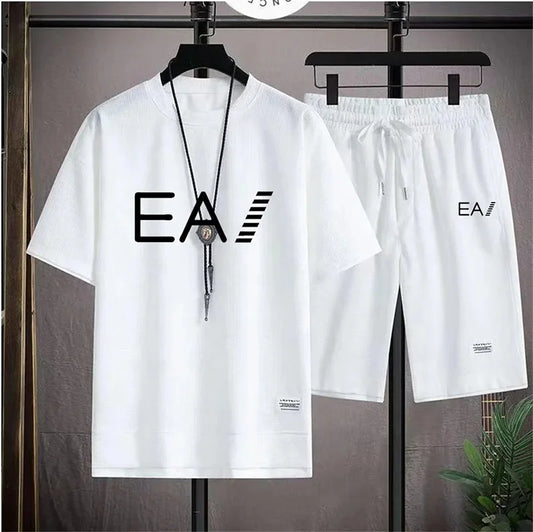 Men’s Summer Two-Piece Set – Oversized T-Shirt & Shorts, EA1 Print