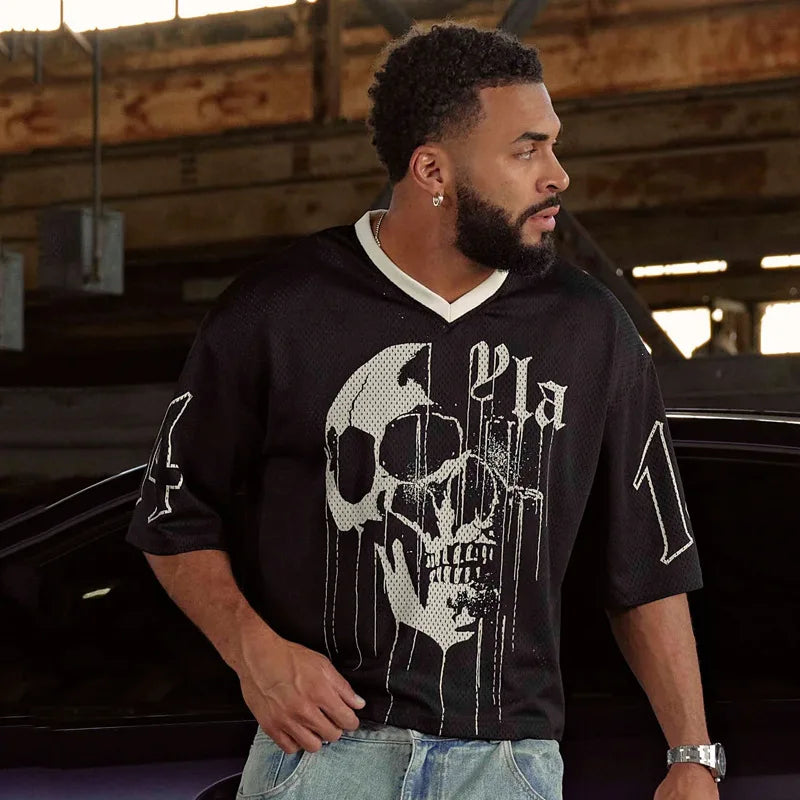 Men’s Oversized Skull Graphic T-Shirt – Streetwear Hip Hop Loose Fit