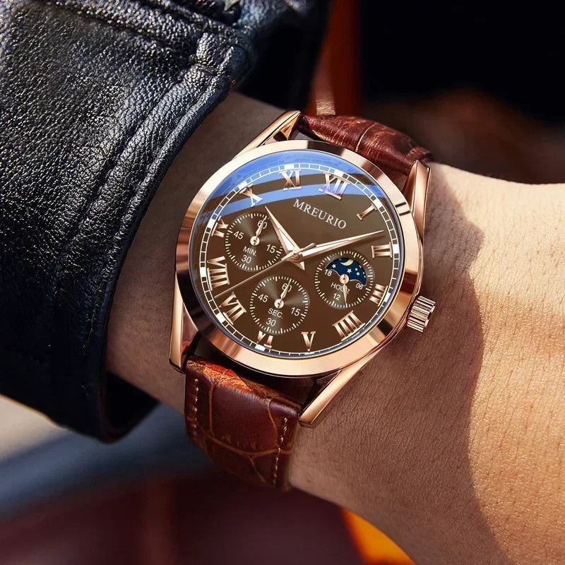 Men’s Classic Leather Strap Quartz Watch – Elegant Business Style