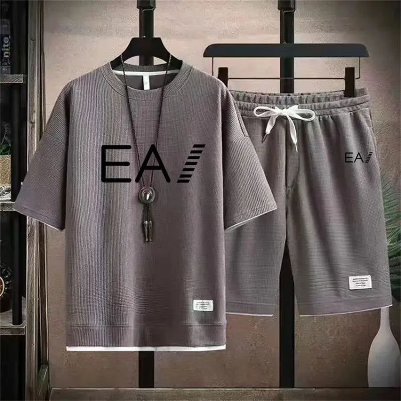 Men’s Summer Two-Piece Set – Oversized T-Shirt & Shorts, EA1 Print