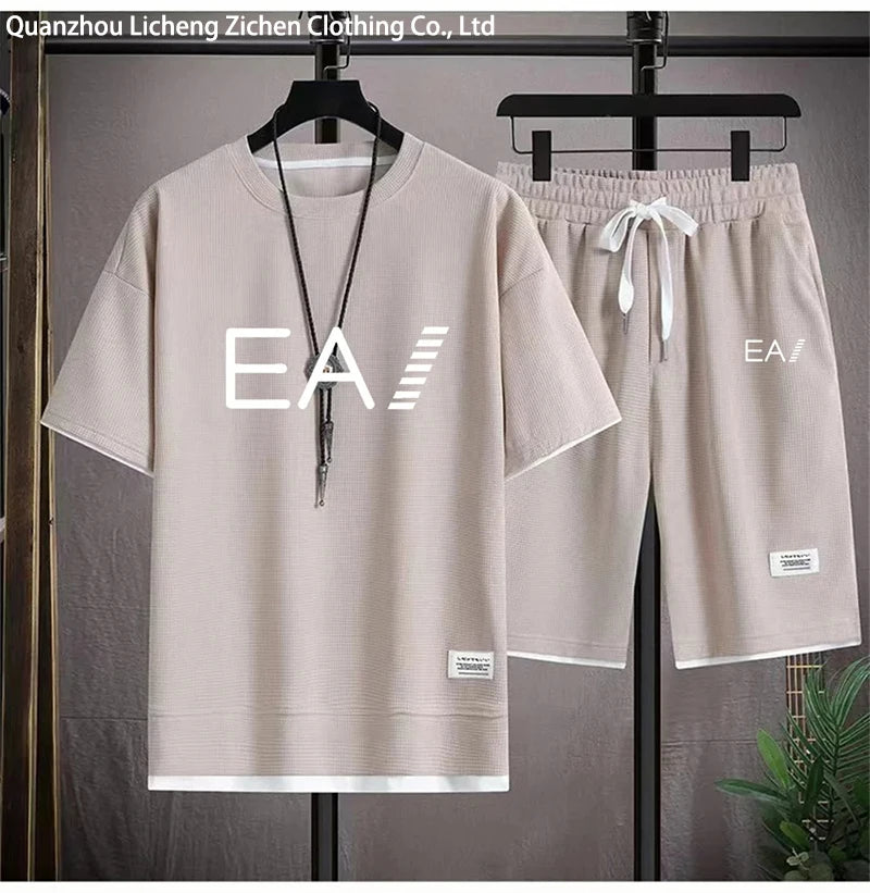 Men’s Summer Two-Piece Set – Oversized T-Shirt & Shorts, EA1 Print