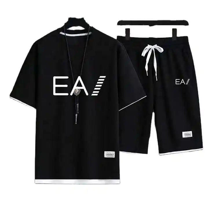 Men’s Summer Two-Piece Set – Oversized T-Shirt & Shorts, EA1 Print