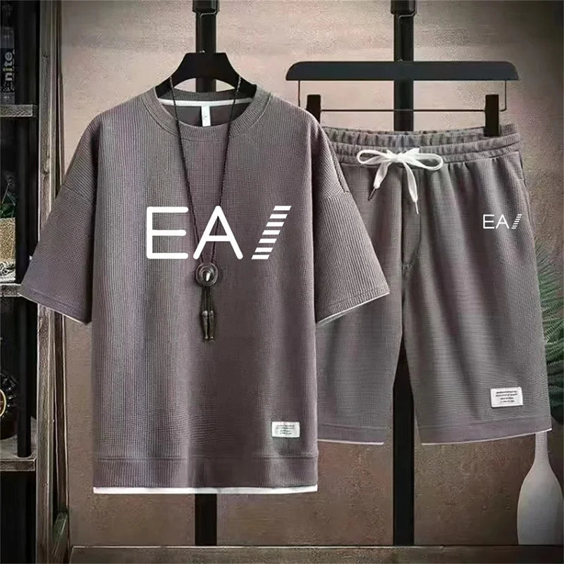 Men’s Summer Two-Piece Set – Oversized T-Shirt & Shorts, EA1 Print