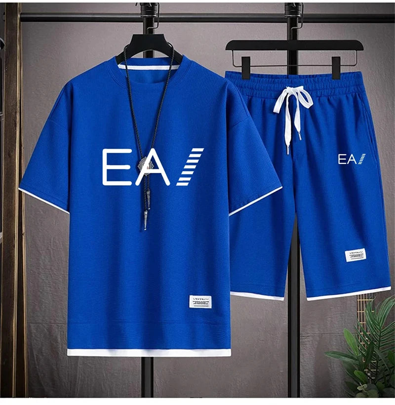Men’s Summer Two-Piece Set – Oversized T-Shirt & Shorts, EA1 Print