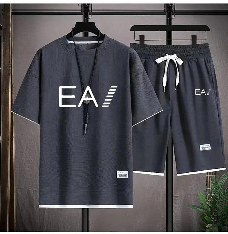 Men’s Summer Two-Piece Set – Oversized T-Shirt & Shorts, EA1 Print