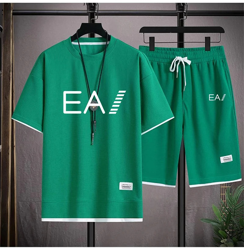 Men’s Summer Two-Piece Set – Oversized T-Shirt & Shorts, EA1 Print