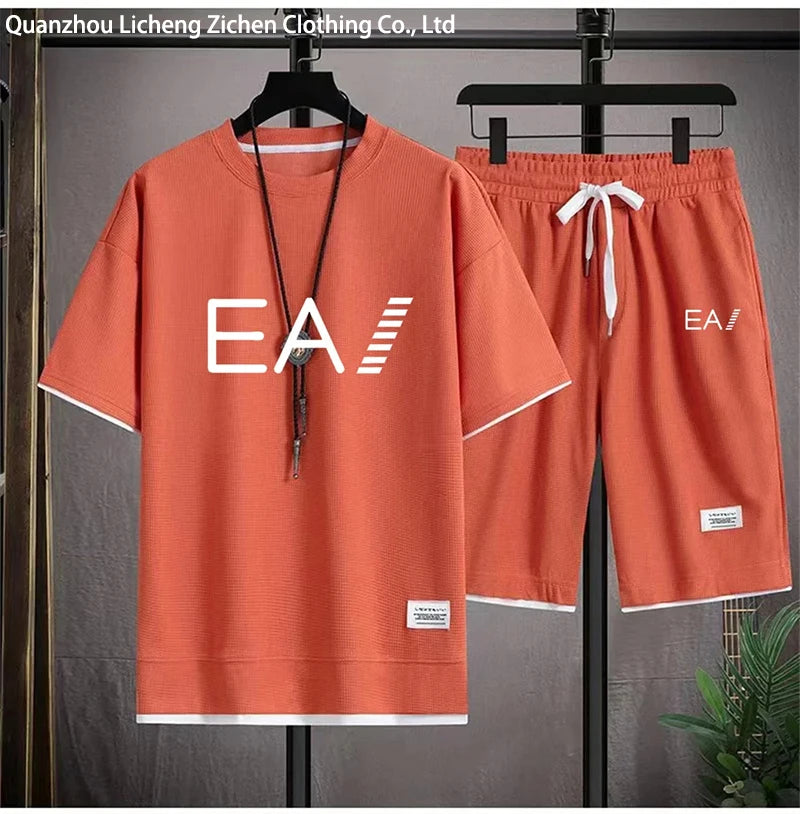 Men’s Summer Two-Piece Set – Oversized T-Shirt & Shorts, EA1 Print