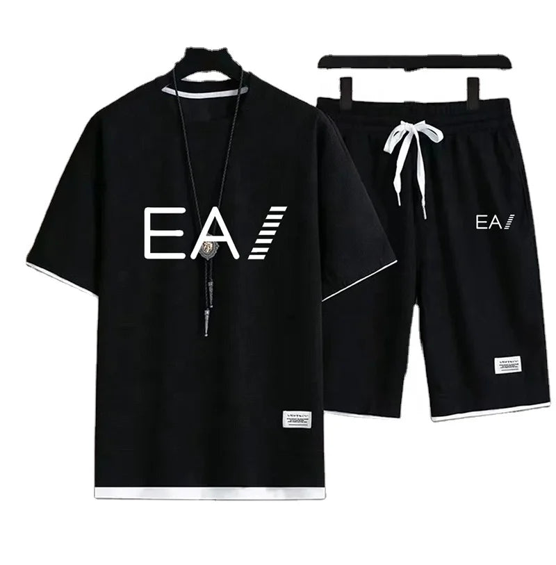 Men’s Summer Two-Piece Set – Oversized T-Shirt & Shorts, EA1 Print