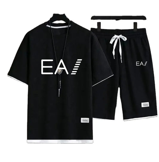 Men’s Summer Two-Piece Set – Oversized T-Shirt & Shorts, EA1 Print