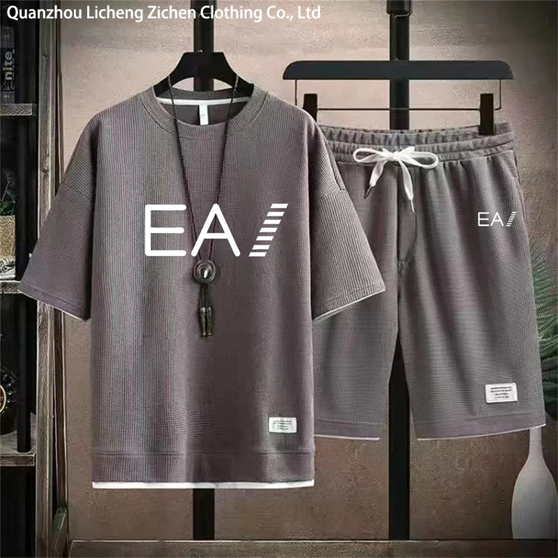 Men’s Summer Two-Piece Set – Oversized T-Shirt & Shorts, EA1 Print