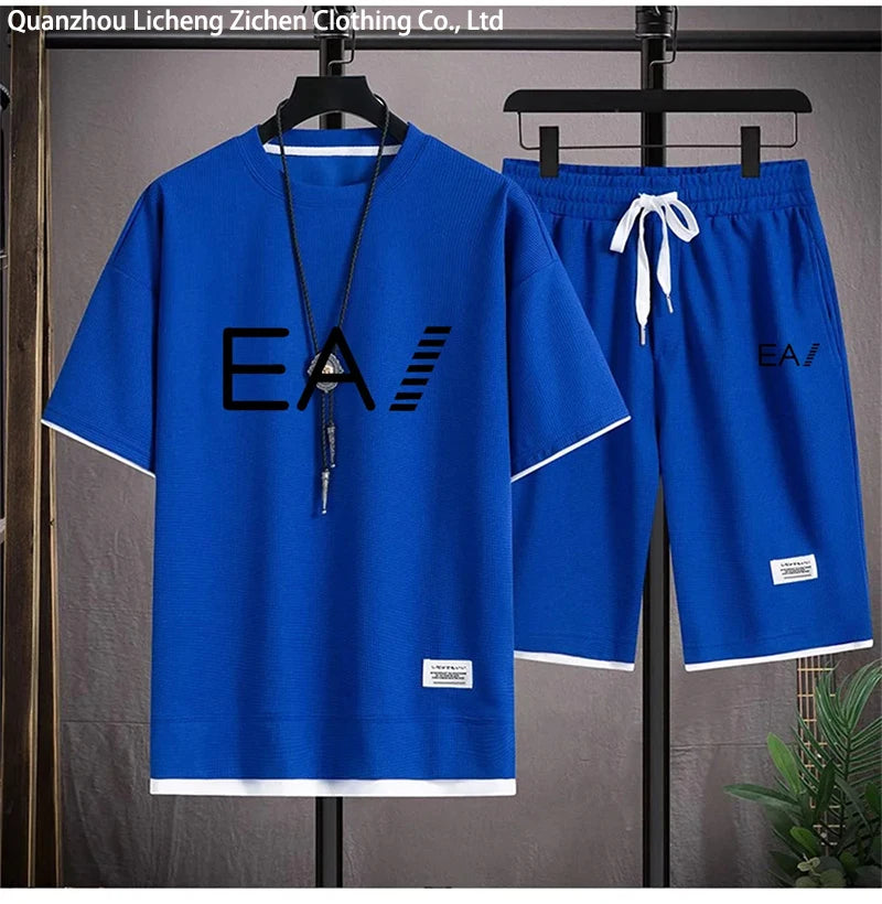 Men’s Summer Two-Piece Set – Oversized T-Shirt & Shorts, EA1 Print