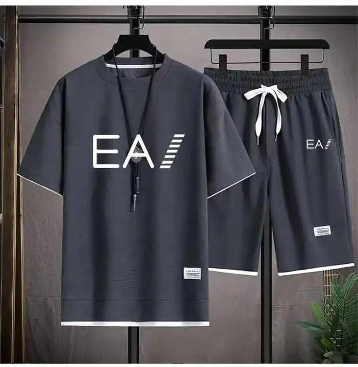 Men’s Summer Two-Piece Set – Oversized T-Shirt & Shorts, EA1 Print