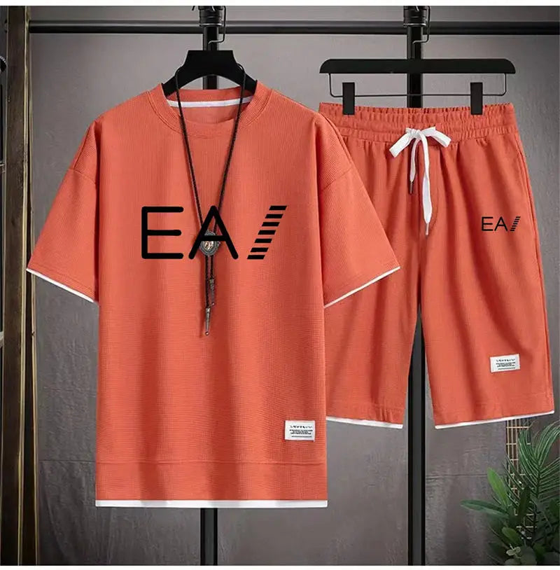 Men’s Summer Two-Piece Set – Oversized T-Shirt & Shorts, EA1 Print