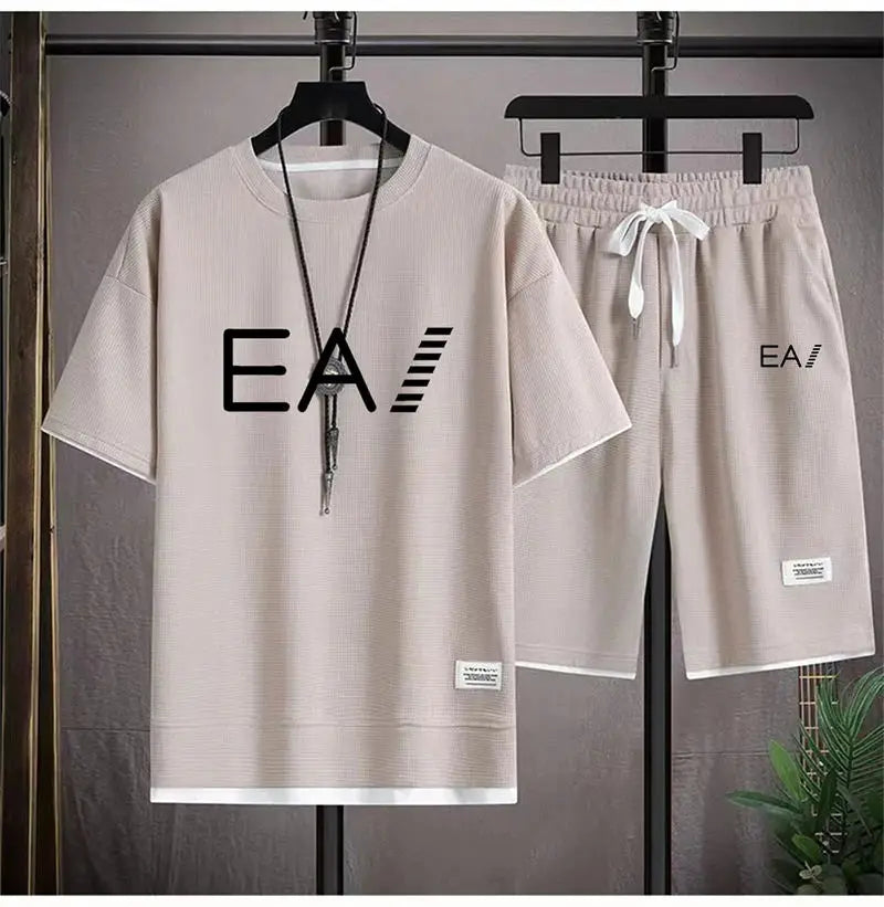 Men’s Summer Two-Piece Set – Oversized T-Shirt & Shorts, EA1 Print
