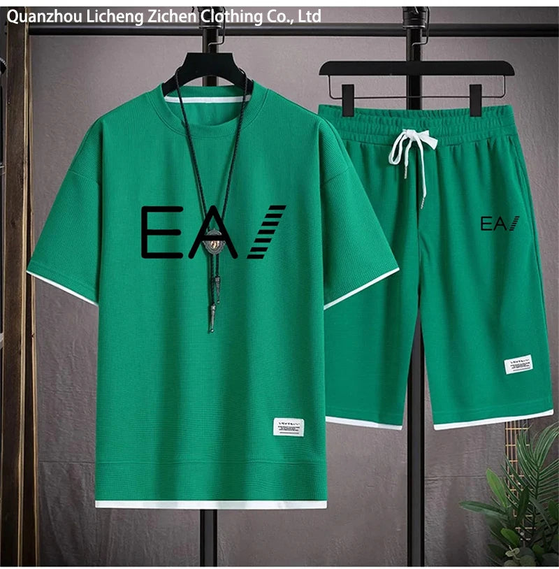 Men’s Summer Two-Piece Set – Oversized T-Shirt & Shorts, EA1 Print