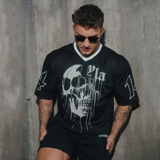 Men’s Oversized Skull Graphic T-Shirt – Streetwear Hip Hop Loose Fit