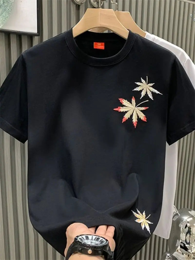Men’s Summer Loose-Fit Phoenix Embroidery T-Shirt – Retro Chinese Style