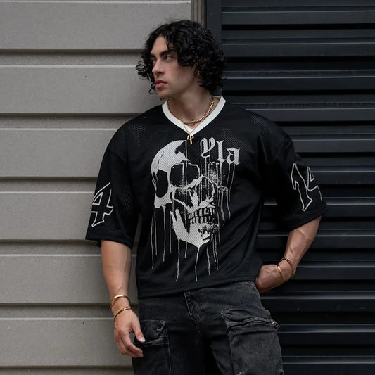 Men’s Oversized Skull Graphic T-Shirt – Streetwear Hip Hop Loose Fit