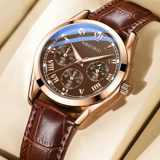 Men’s Classic Leather Strap Quartz Watch – Elegant Business Style