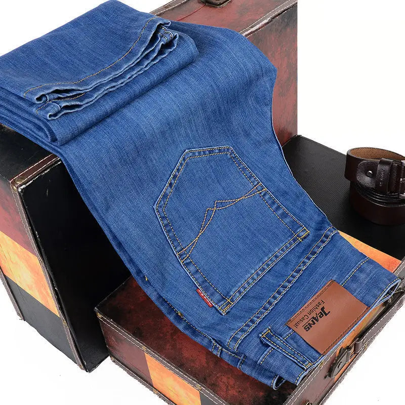 Men’s Classic Stretch Slim Jeans – Casual Business Denim (Black & Blue