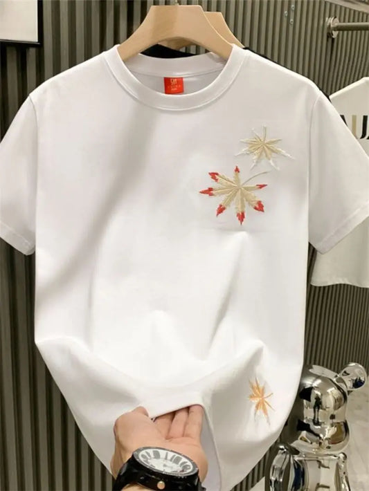 Men’s Summer Loose-Fit Phoenix Embroidery T-Shirt – Retro Chinese Style