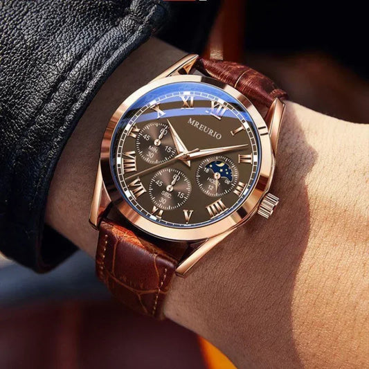 Men’s Classic Leather Strap Quartz Watch – Elegant Business Style