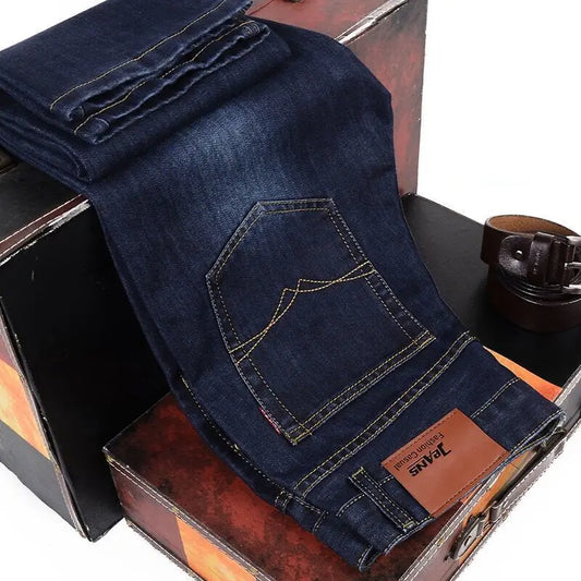 Men’s Classic Stretch Slim Jeans – Casual Business Denim (Black & Blue