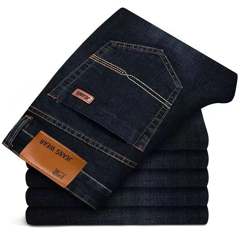 Men’s Classic Stretch Slim Jeans – Casual Business Denim (Black & Blue