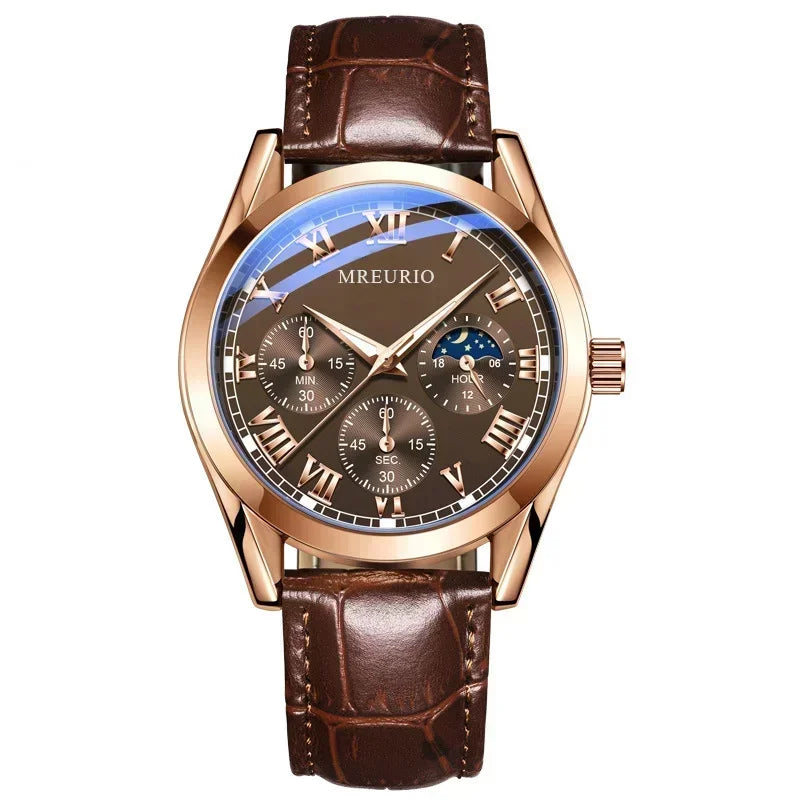 Men’s Classic Leather Strap Quartz Watch – Elegant Business Style