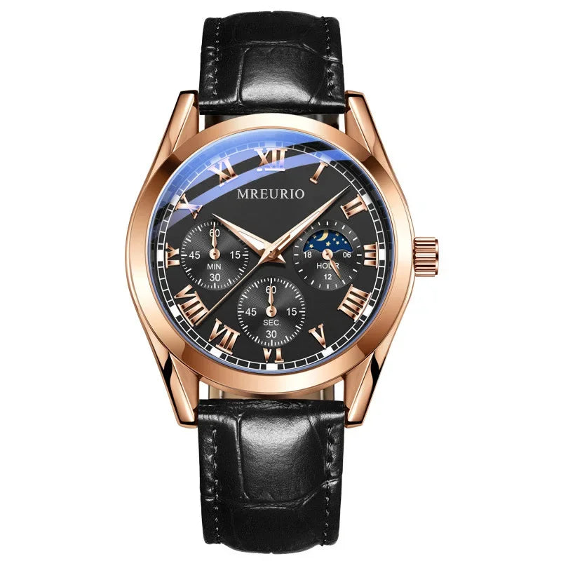 Men’s Classic Leather Strap Quartz Watch – Elegant Business Style
